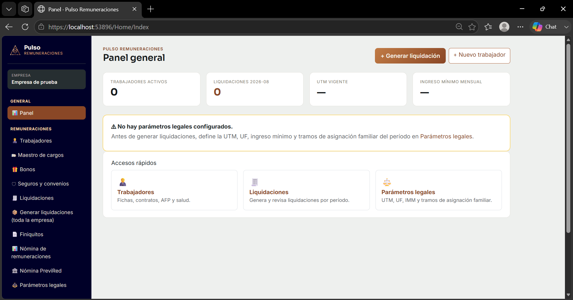 Panel principal