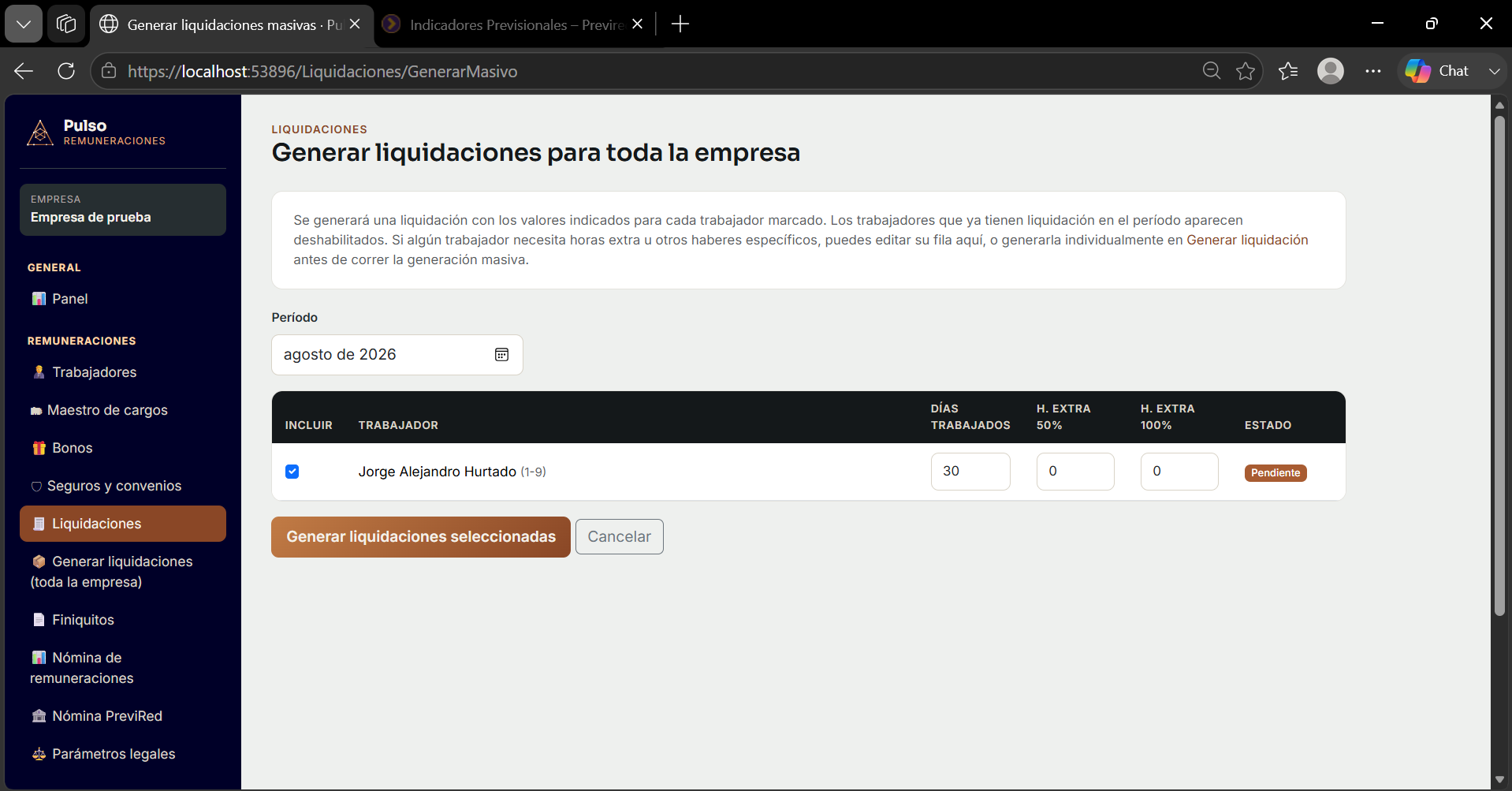 Generación masiva de liquidaciones